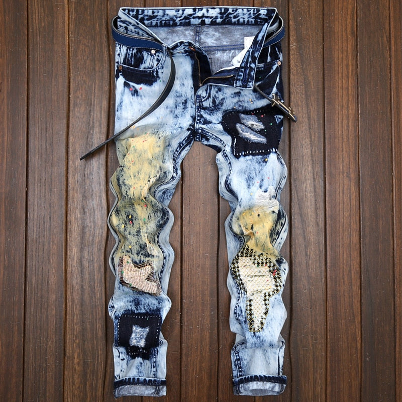 Patchwork Vintage Cotton Ripped Jeans
