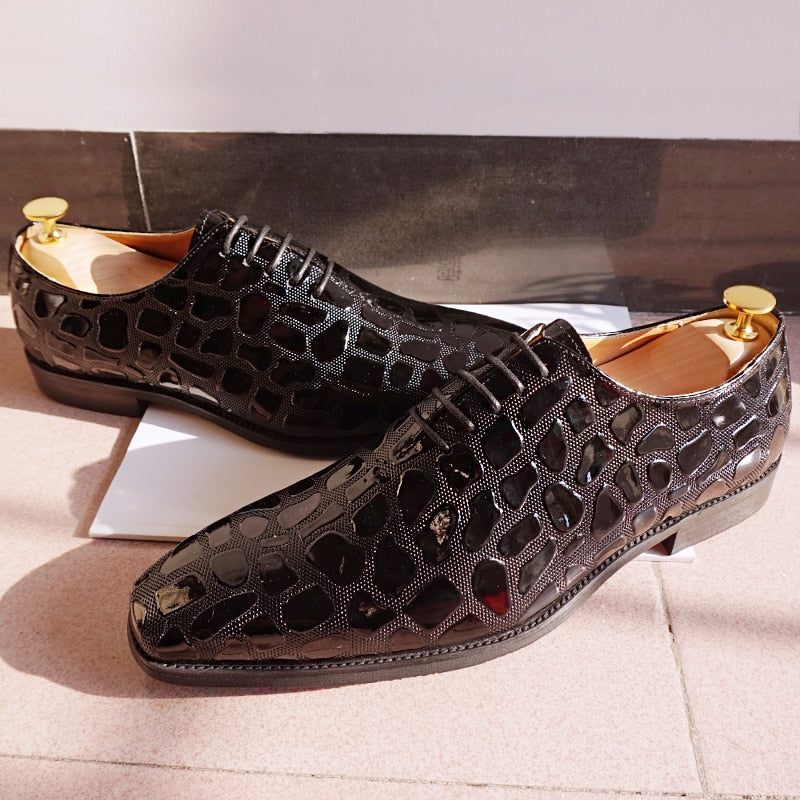 Glossy Animal Pattern Oxford Leather Shoes