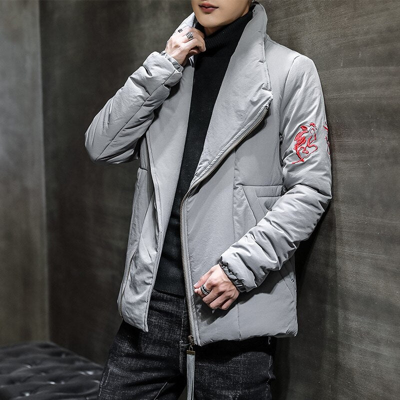 Solid Color with Chinese Style Embroidery Men Padded Jacket