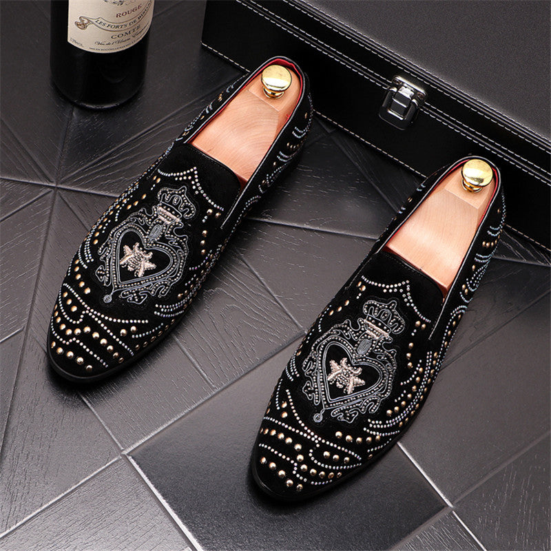 Embroidery Rhinestone Black Synthetic Loafers Shoes