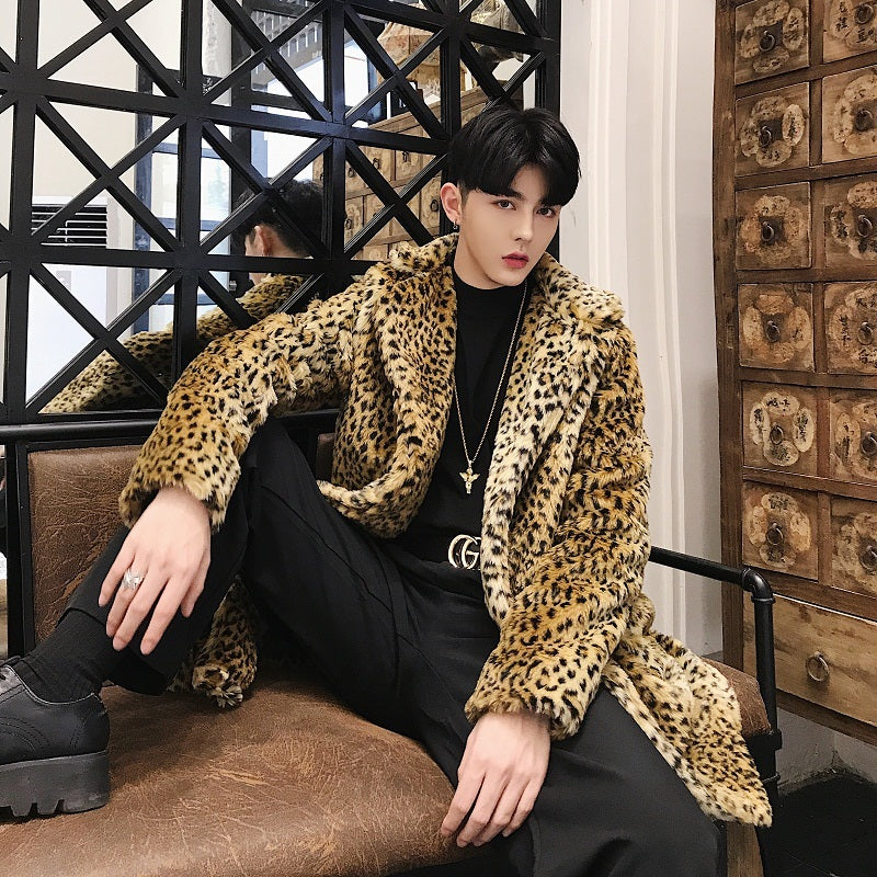 Gorgeous Leopard Pattern Style Men Faux Fur Coat