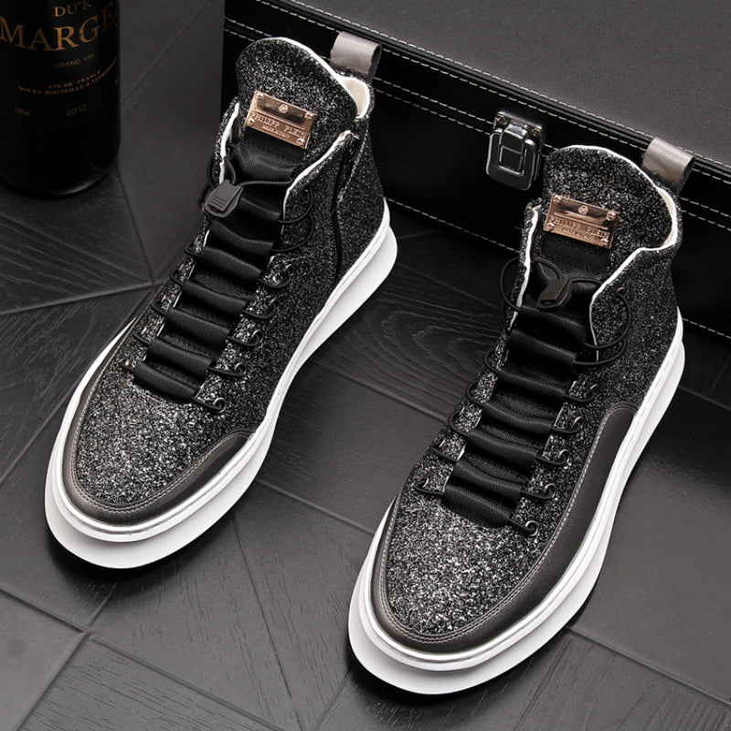 Glittering Style with Drawstring Shoelace Men High Top Sneaker