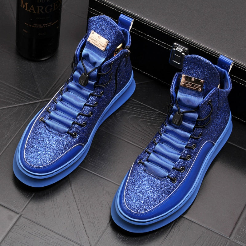 Glittering Style with Drawstring Shoelace Men High Top Sneaker