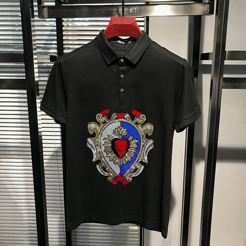 Glittering Heart Shield Style Polo Shirt