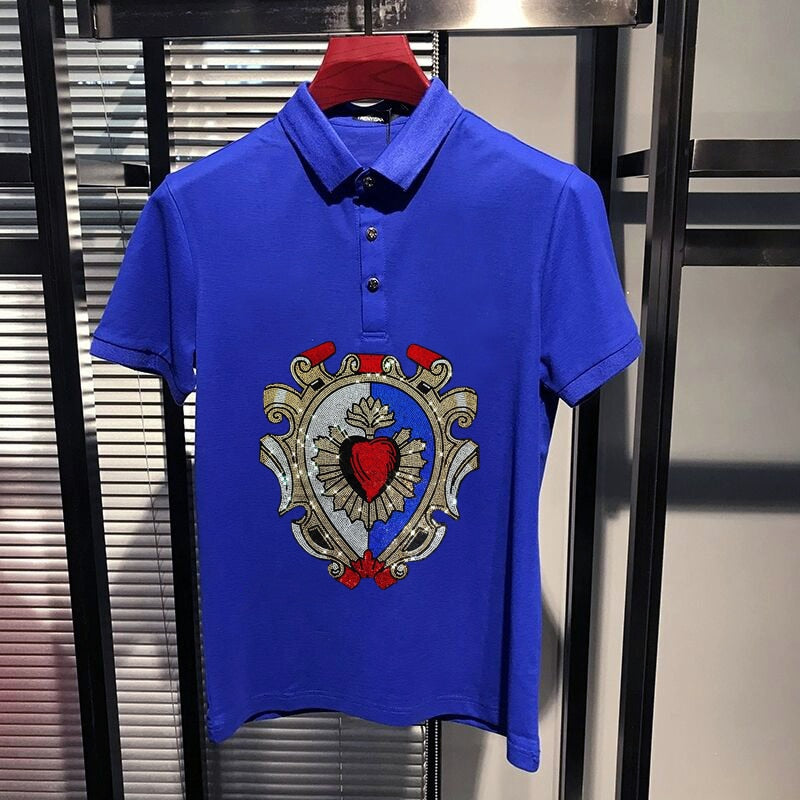 Glittering Heart Shield Style Polo Shirt