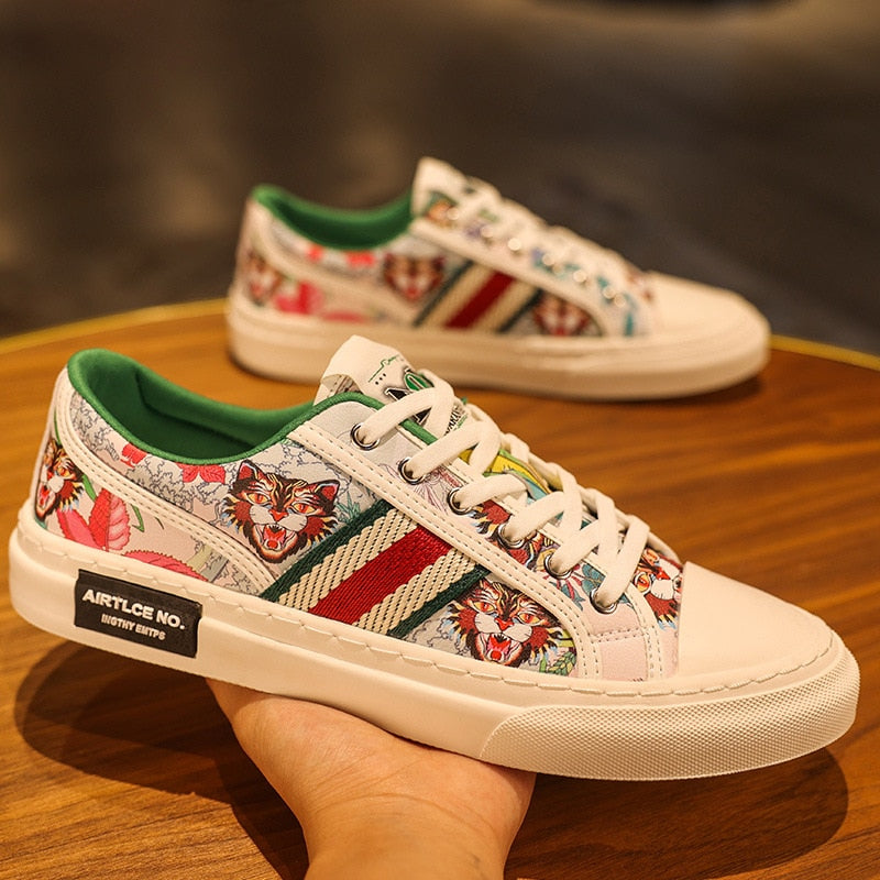 Tiger Green Print Flats Sneakers