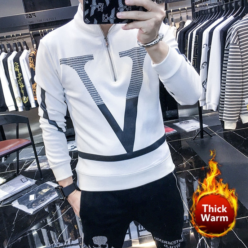 V-Letter Zip Polyester Sweatshirt