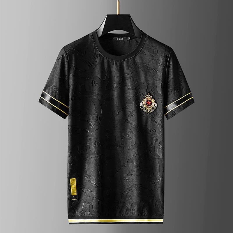 Black Patterned Embroidery Badge T-Shirt