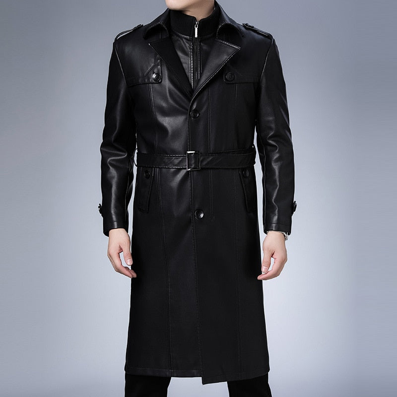 Solid Black Zipper Leather Coat