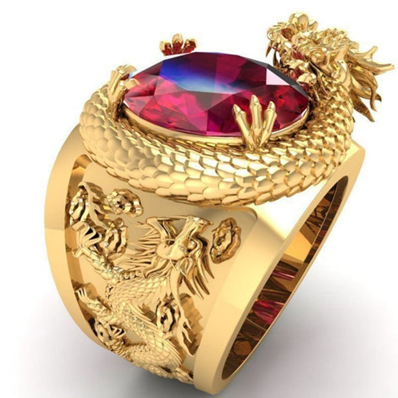 Dragon On A Gem Golden Ring