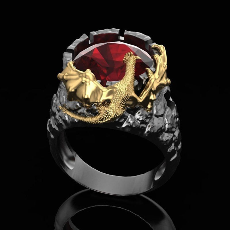 Golden Dragon On A Stone Gothic Ring