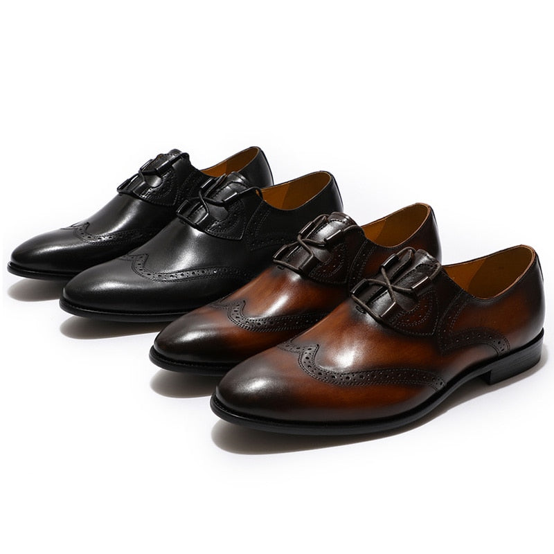 Simple Lace Up Wingtip Genuine Leather Men Shoes