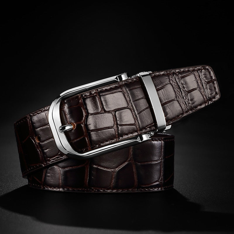 Elegant Croco Pattern Leather with Pin Buckle Design Men Belt