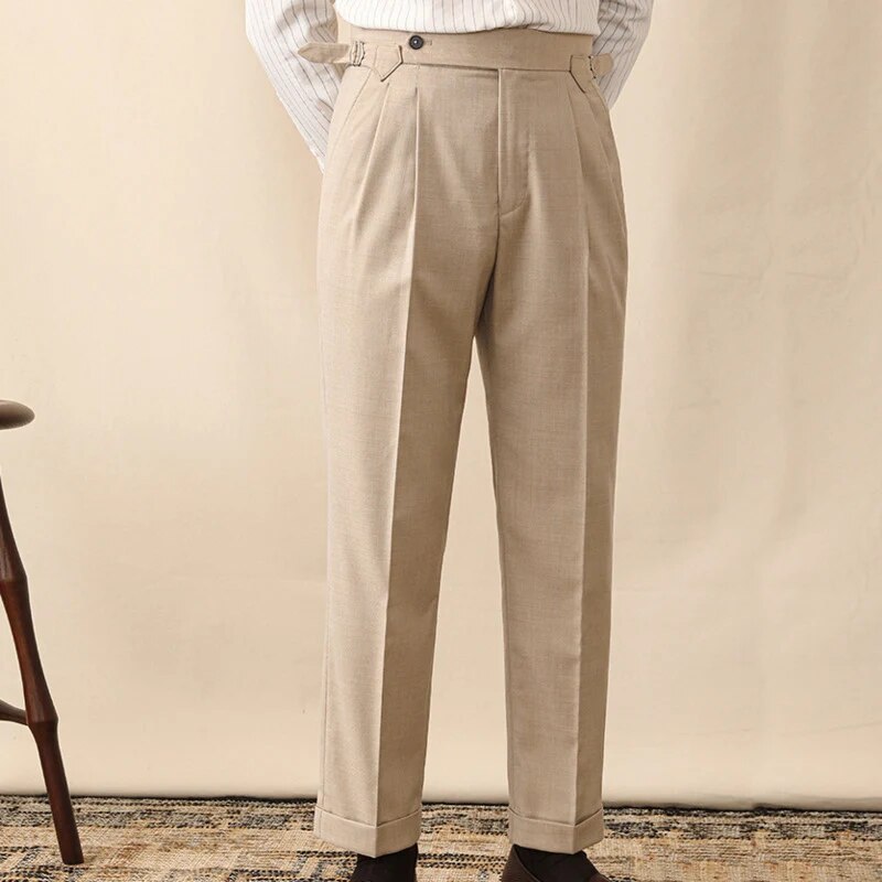 Khaki Color Side Buckle Trousers