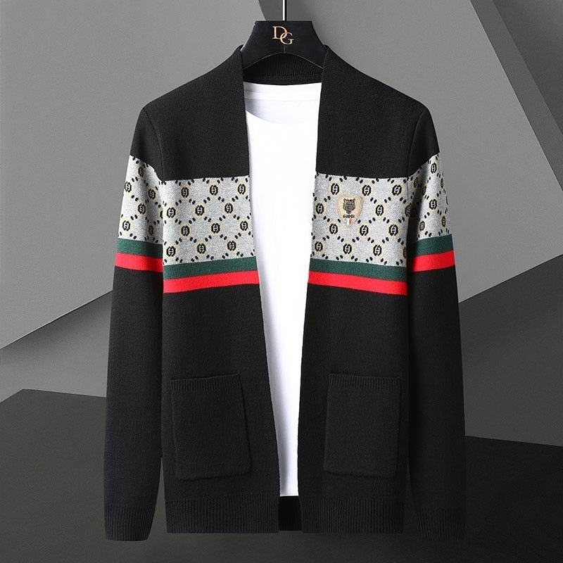 Geometric Pattern Acrylic Polyester Cardigan