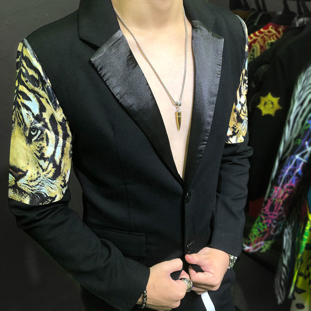 Tiger Head Print Pattern Black Blazer