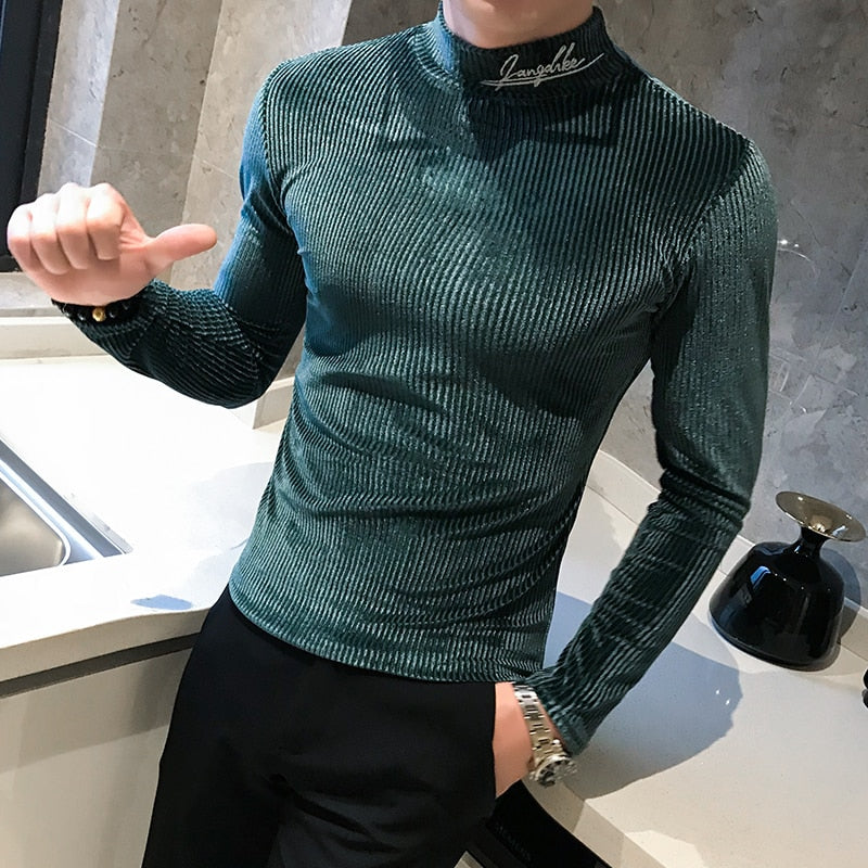 Casual Long Sleeve Turtleneck Pullover Simple Slim Fit Style Men Sweatshirt