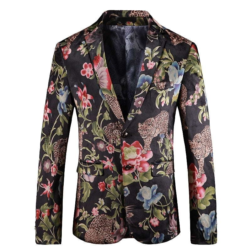 Animal Floral Printing Costume Style Men Slim Fit Blazer - FanFreakz