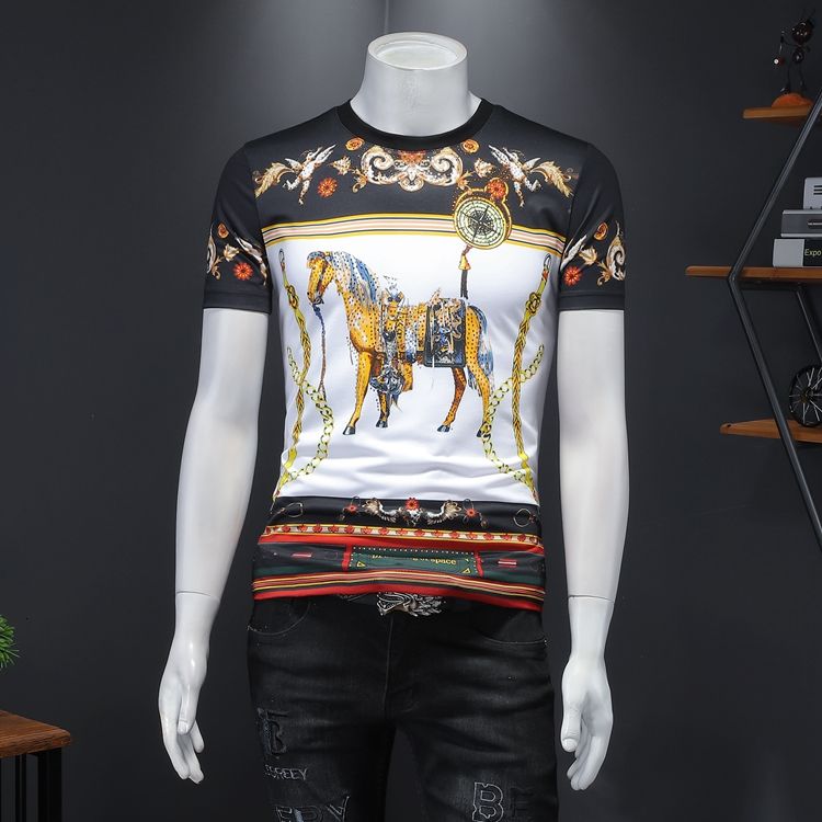 Horse Compass Baroque Style Printed T-Shirt