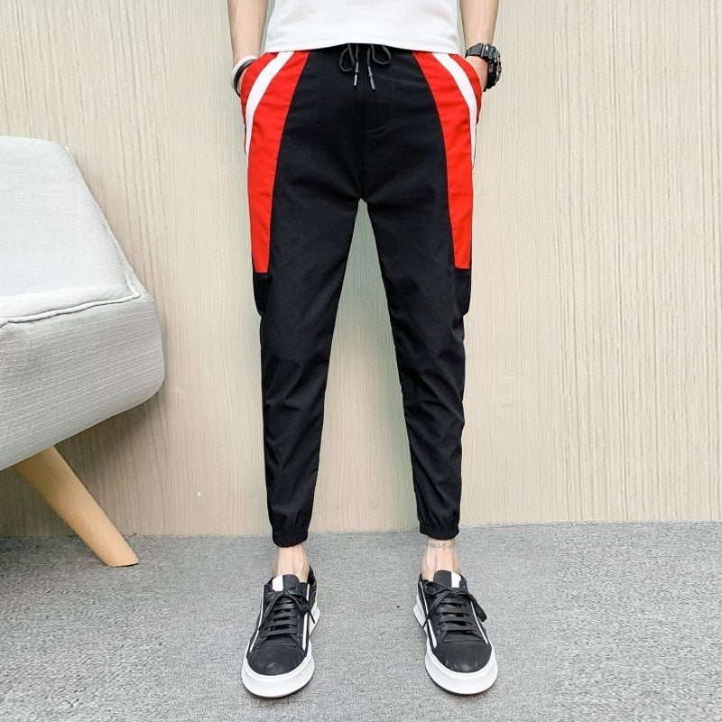 Black with Red Splice Detail Men Jogger Pants - FanFreakz