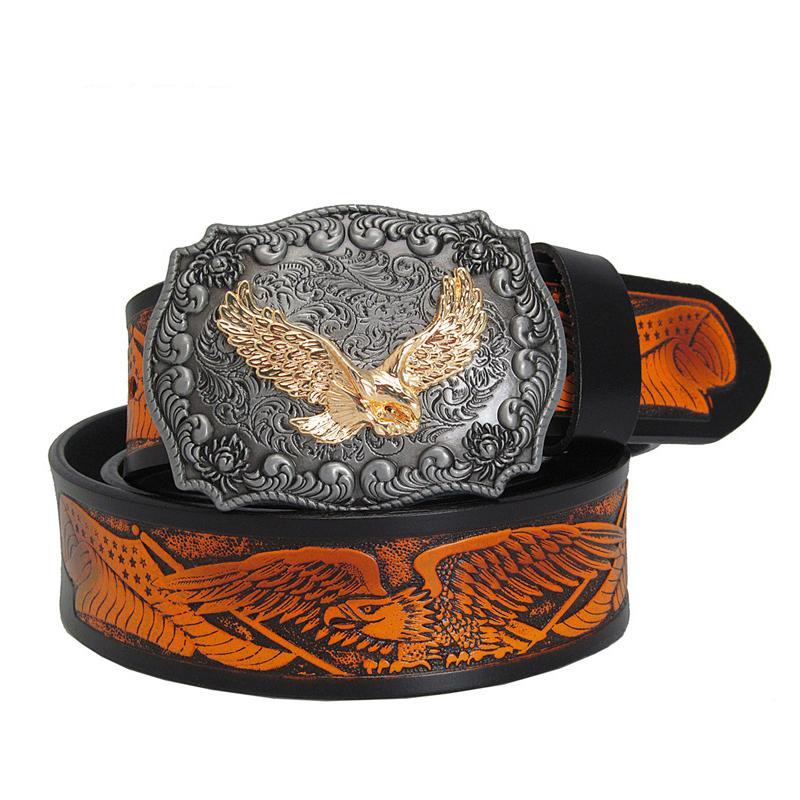 Eagle Totem Copper Smooth Buckle Men Vintage Style Leather Belt - FanFreakz