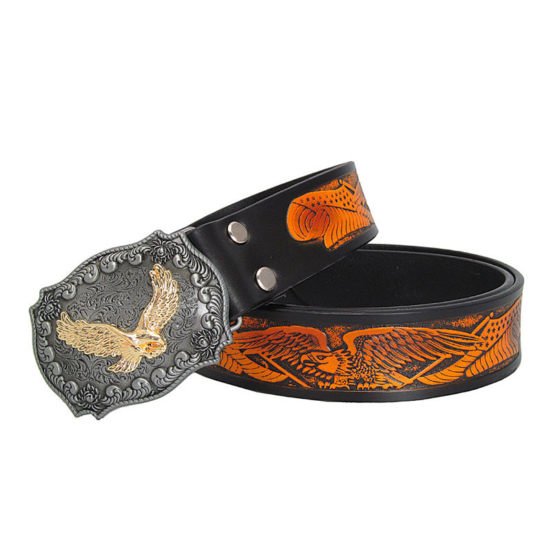 Eagle Totem Copper Smooth Buckle Men Vintage Style Leather Belt - FanFreakz