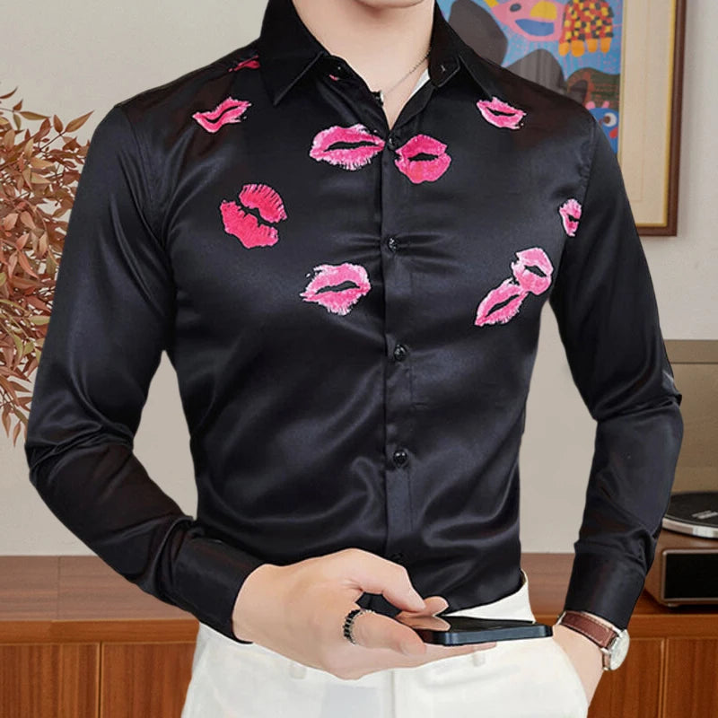 Lips Printed Pattern Polyester Shirt