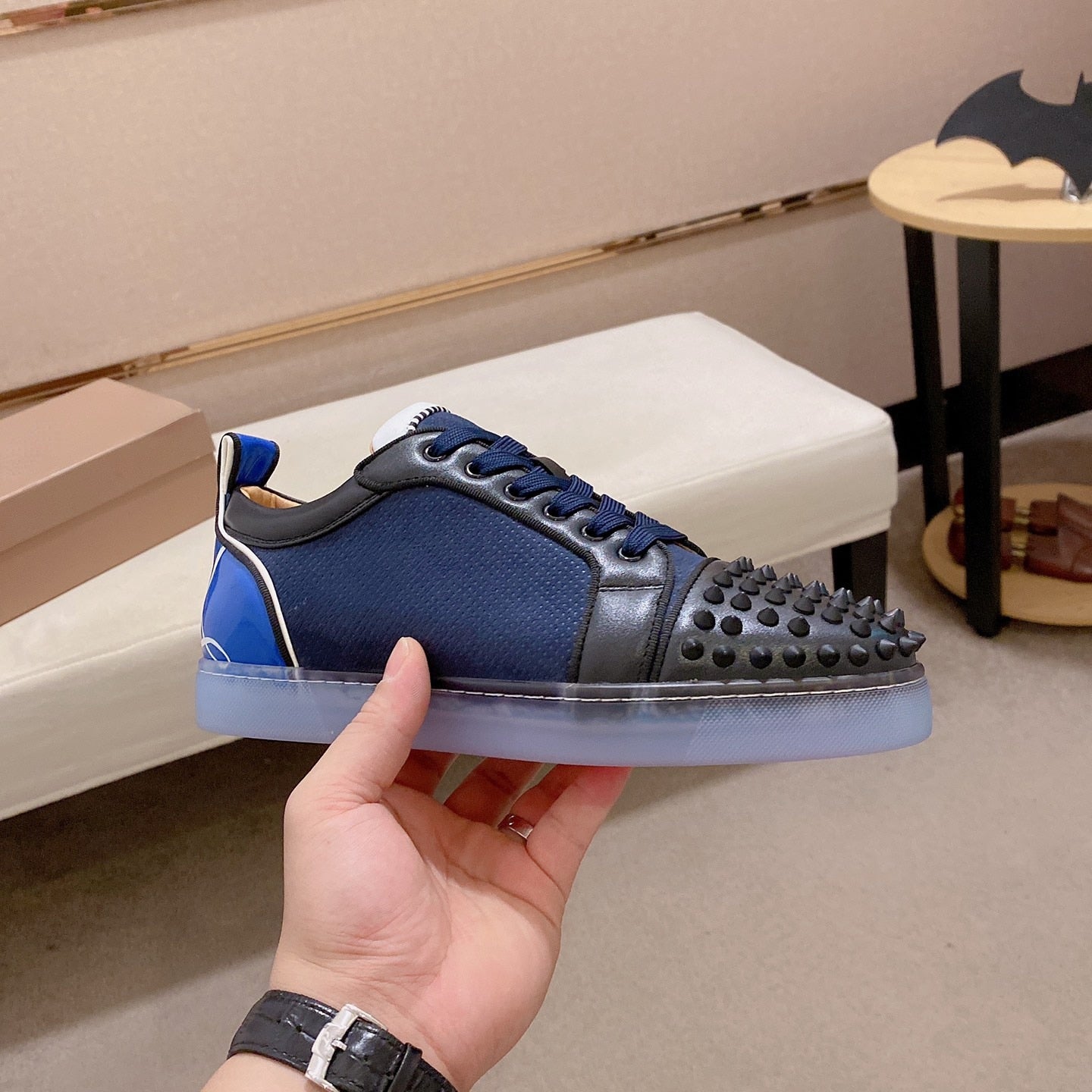 Blue Genuine Leather Rivets Sneakers