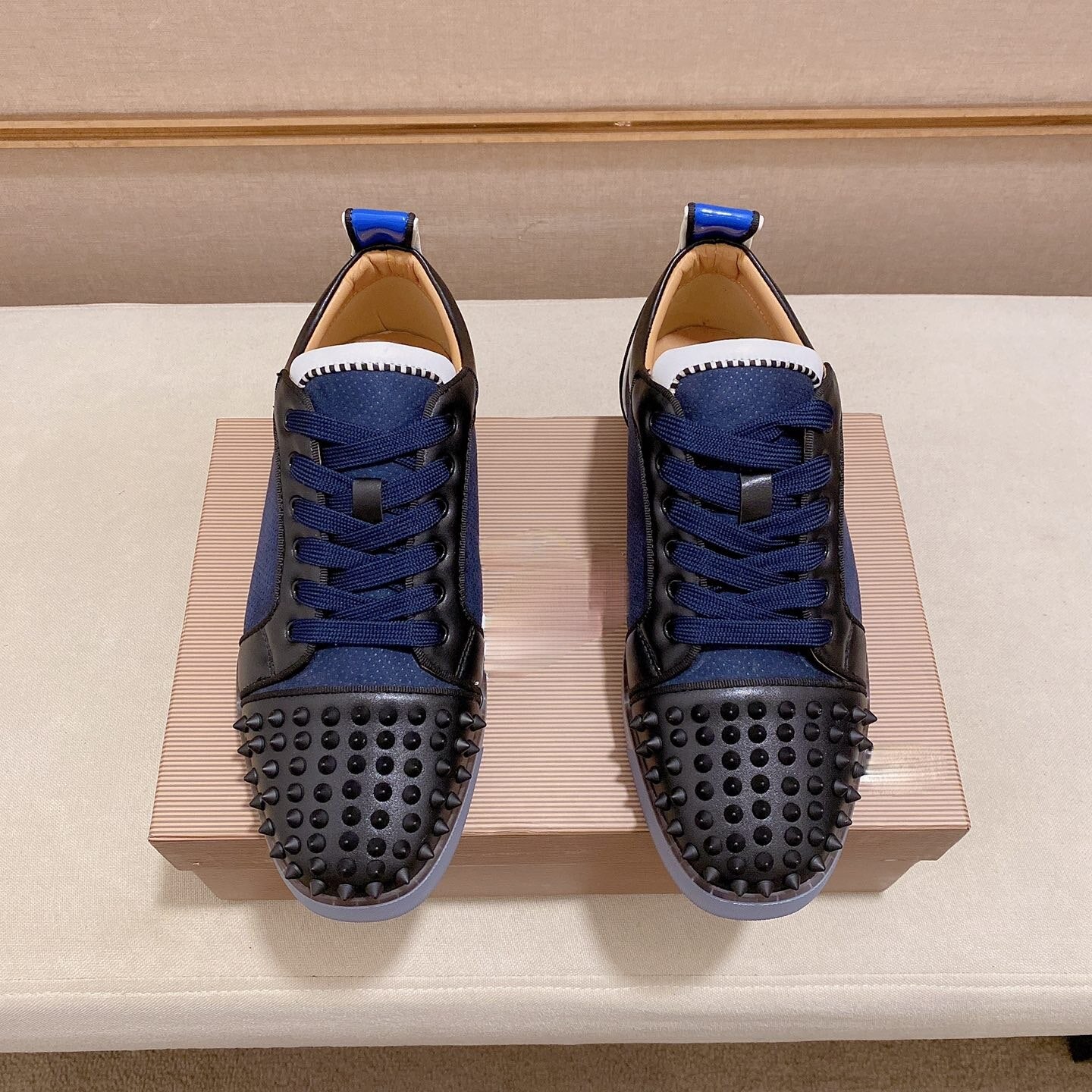 Blue Genuine Leather Rivets Sneakers