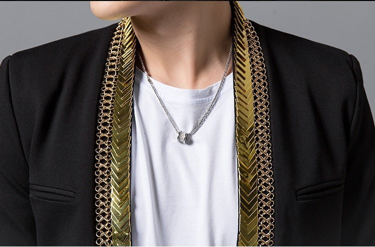 Gold Metal Long Collar Line Stylish Men Blazer