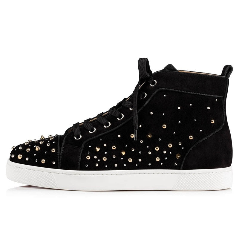 Silver & Gold Rivets Men Suede High Top Sneakers