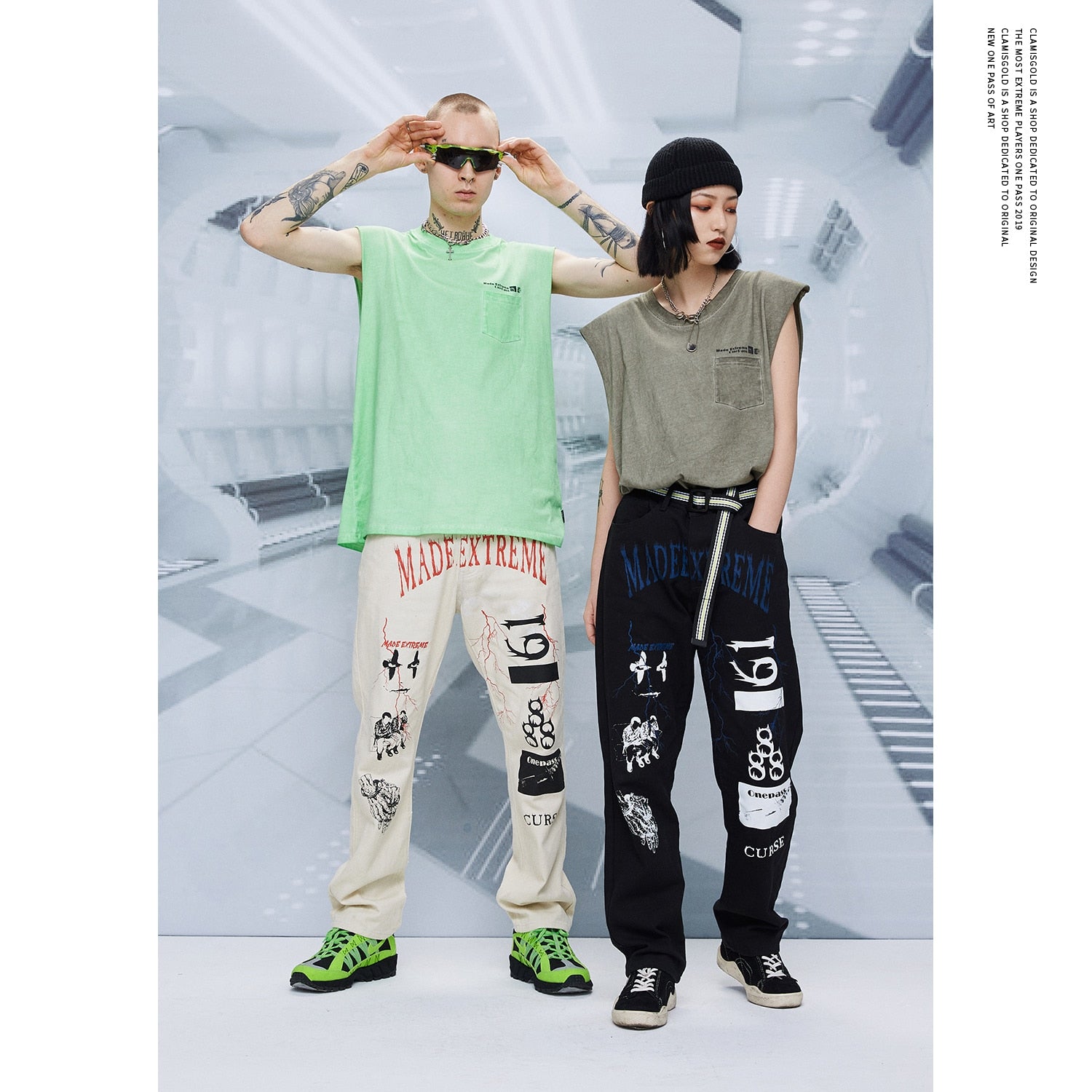 Fashion Graffiti Paint Printed Loose Casual Style Men Pants