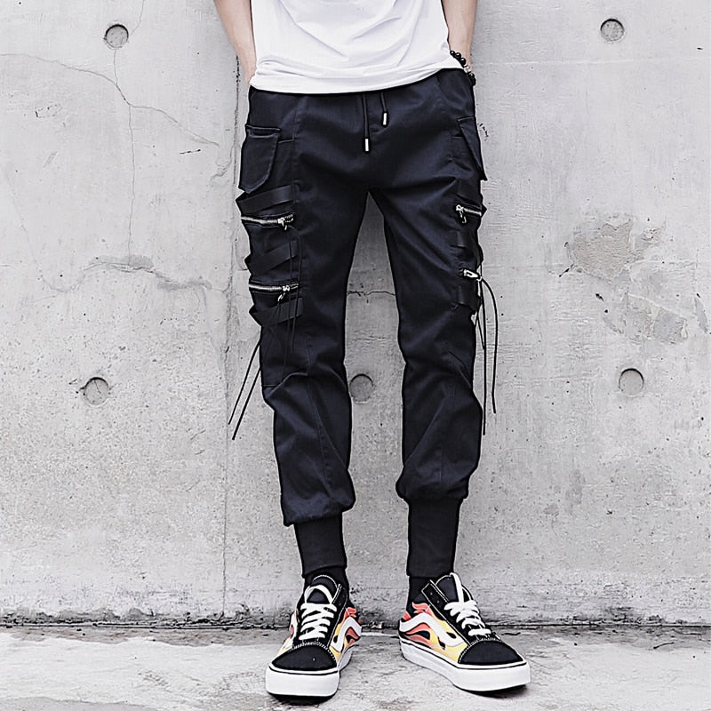 Black Multi Pocket Zipper Jogger Streetwear Men Pants - FanFreakz