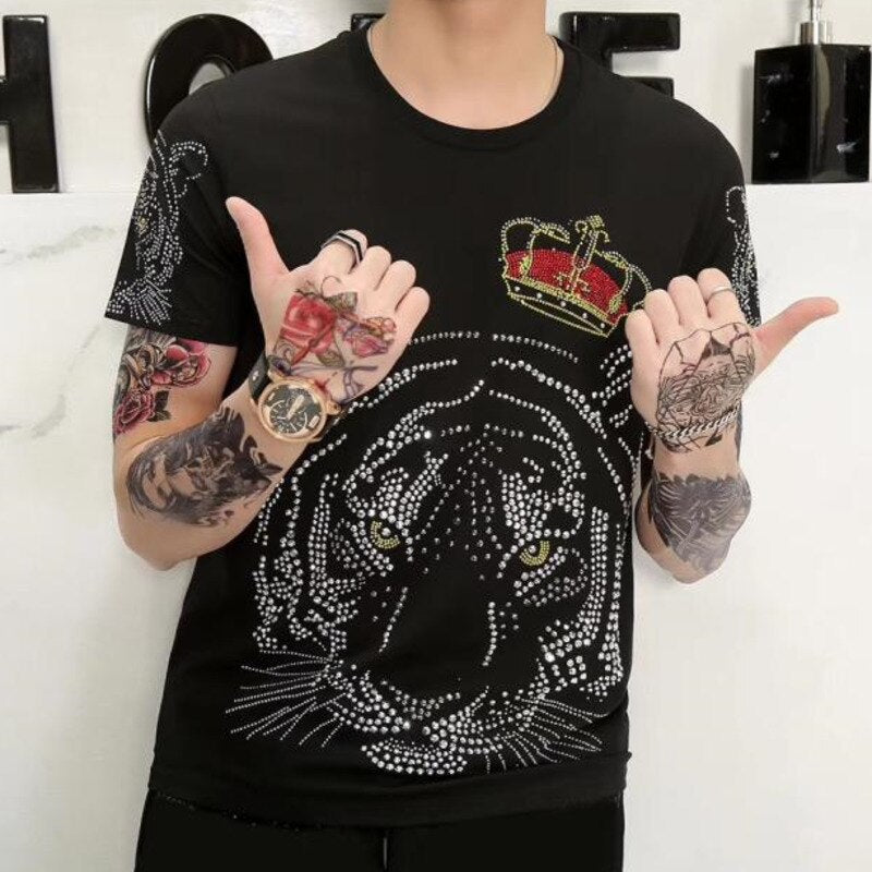 Crowned Tiger Sequins Men Slim Fit T-Shirt