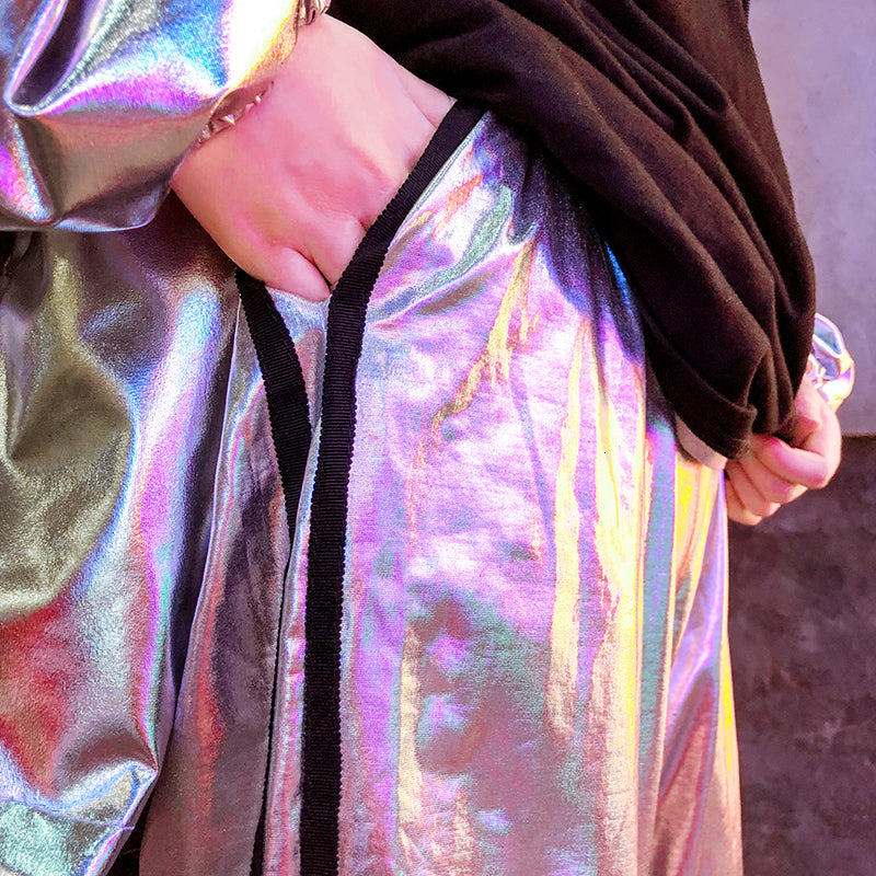 Metallic Silver Hip Hop Stage Style Men Pants