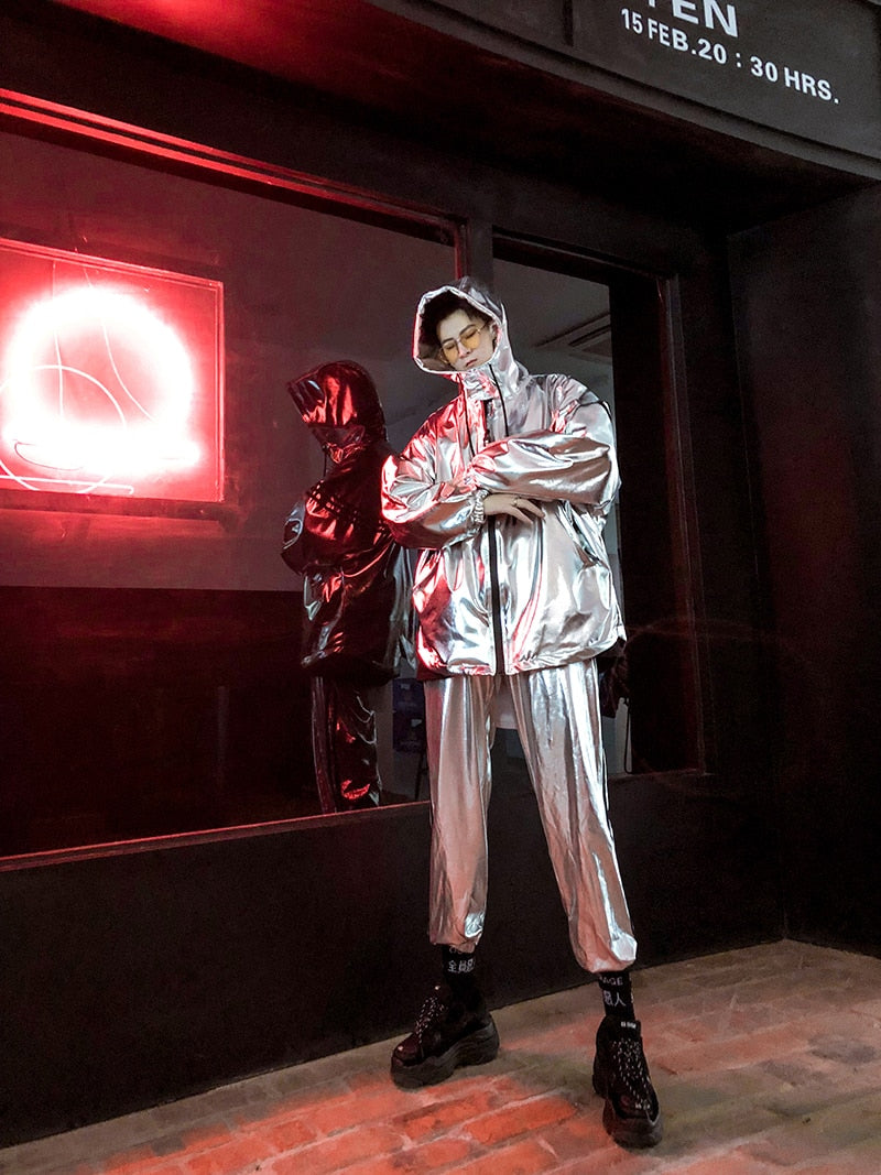 Metallic Silver Hip Hop Stage Style Men Pants