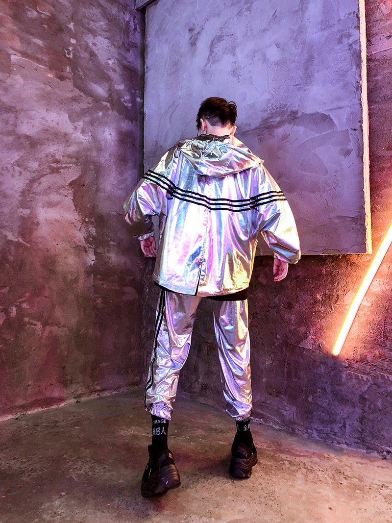 Metallic Silver Hip Hop Stage Style Men Pants