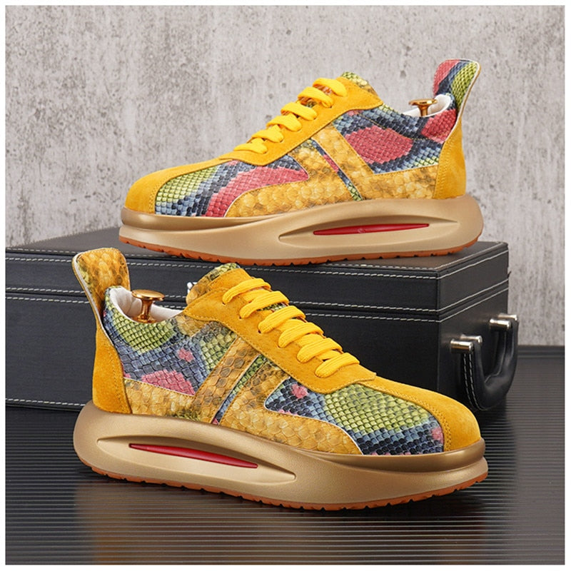 Snakeskin Pattern split leather Sneakers