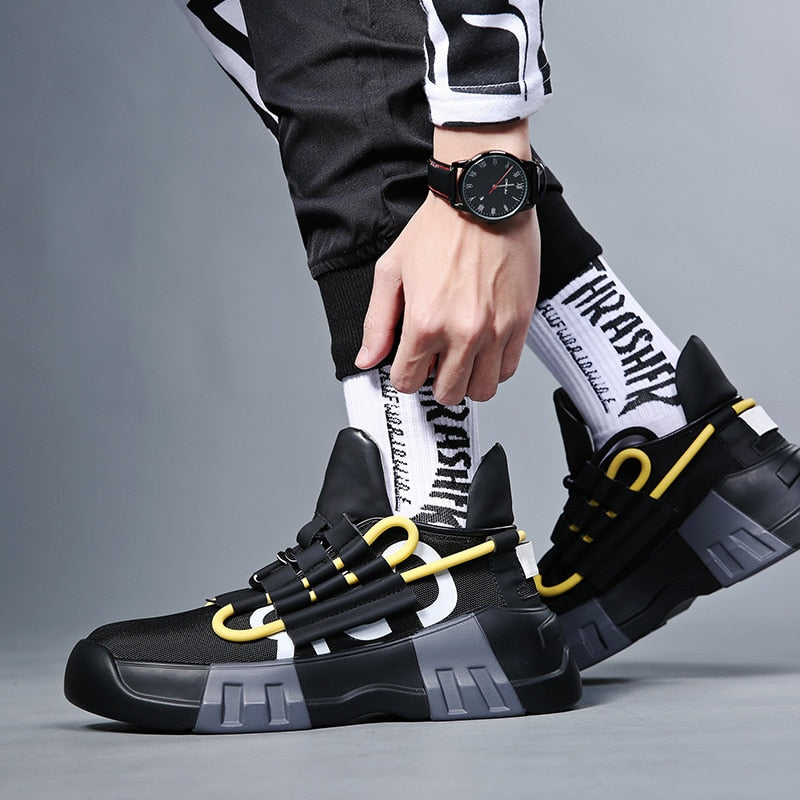 Black High Top Chunky Casual Style Men Sneaker