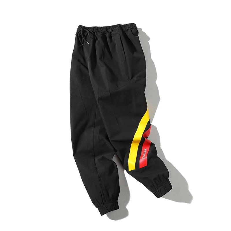 Casual Black Style with Red Yellow Stripe Detail Men Streetwear Pants - FanFreakz