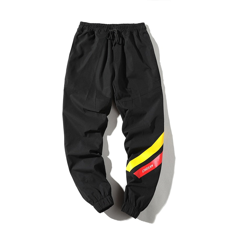 Casual Black Style with Red Yellow Stripe Detail Men Streetwear Pants - FanFreakz