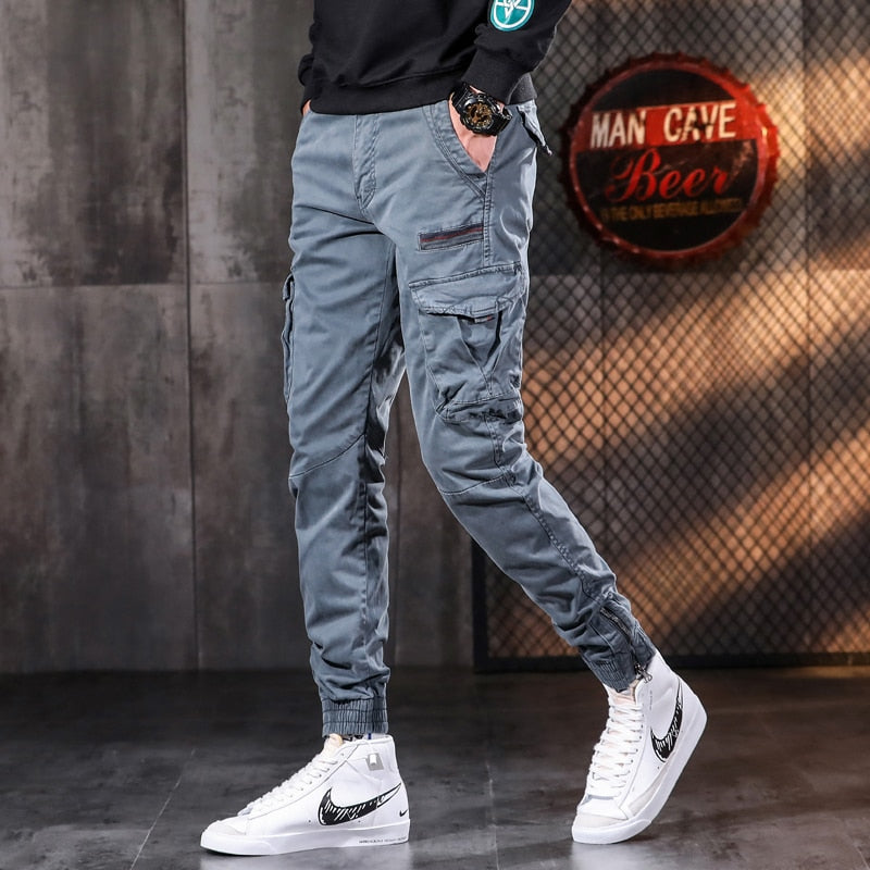 Cargo Multi-Pocket Solid Color Slim Fit Pants