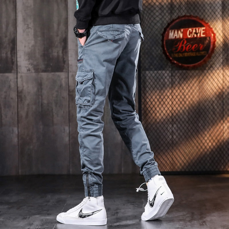 Cargo Multi-Pocket Solid Color Slim Fit Pants