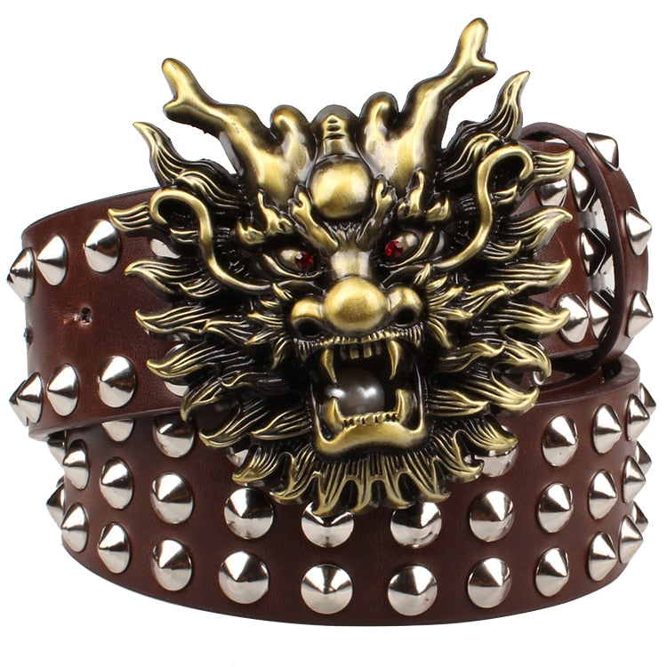 Big Rivet Dragon Head Metal Buckle Punk Style Men Belt