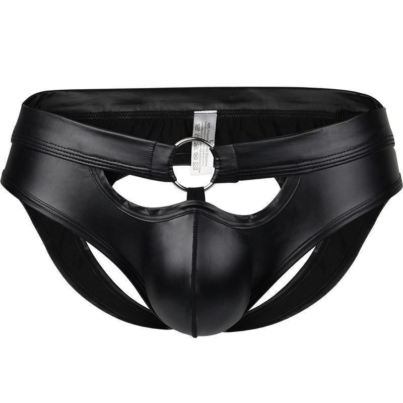 Black Cut Out PU Leather Men Brief