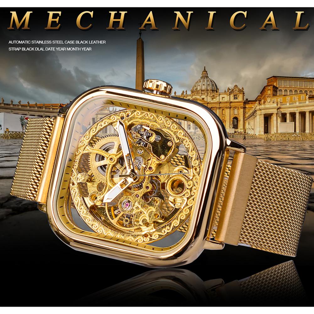 Transparent Skeleton Glass Mechanical Automatic Self Wind Men Watches