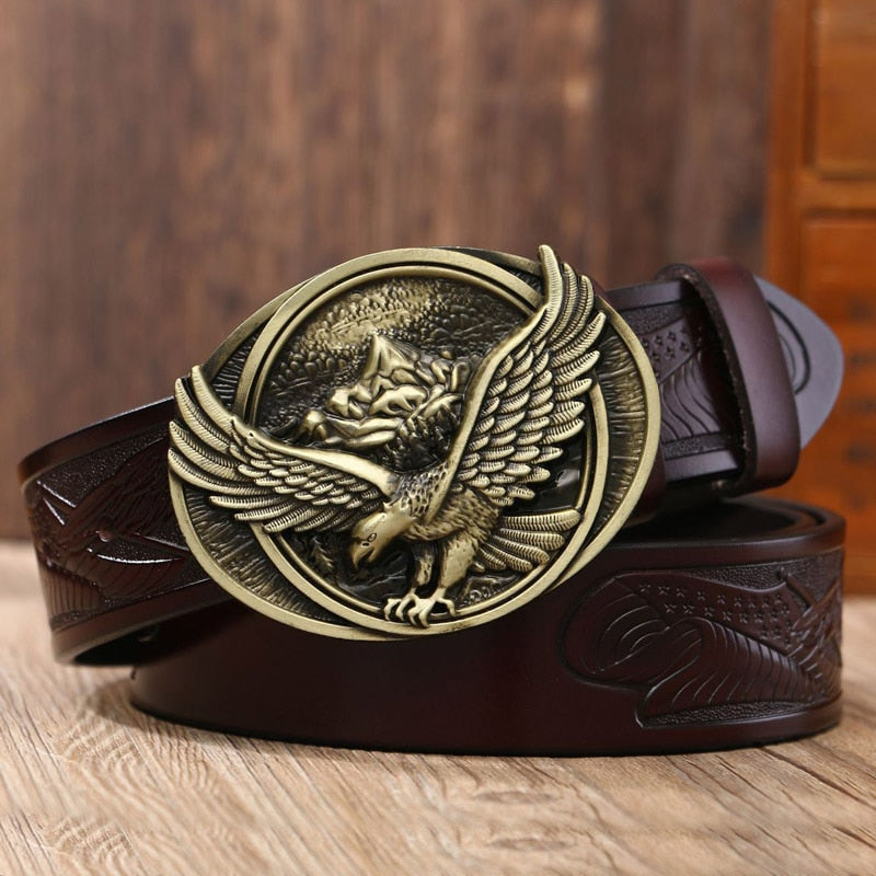 Mountain Eagle Buckle Leather Belt