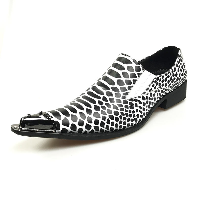 Snake Pattern Pointed Toe Men Loafer Shoe with Toe Metal Detail - FanFreakz