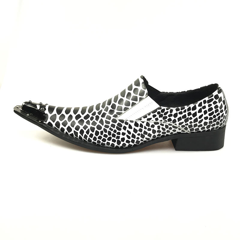 Snake Pattern Pointed Toe Men Loafer Shoe with Toe Metal Detail - FanFreakz