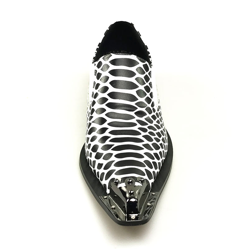 Snake Pattern Pointed Toe Men Loafer Shoe with Toe Metal Detail - FanFreakz